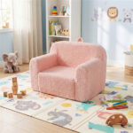 No-Assembly Kids Sofa, Soft Teddy Fleece Foam Couch with Carry Handle & Removable Washable Cover (Pink)