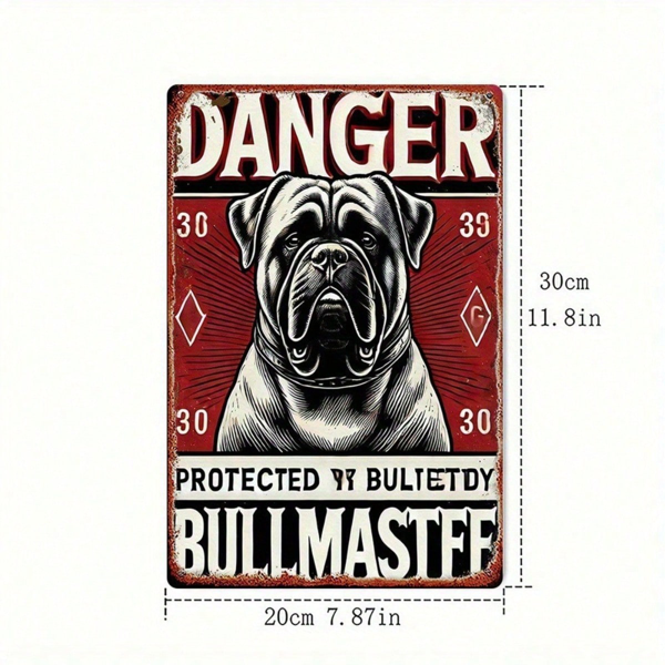 CIFbuy Vintage Bullmastiff Metal Sign 8x12 Inch Rustic Iron" Plaque Danger Protected By, Retro Wall Decor 2D Flat Home Ornament RustikTok, RustikTok, t Self-pickup Logiopics