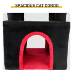 53" Large Cat Tree, Gothic Cat Tower with Padded Perch, Spacious Condo, Comfy Hammock, Scratching Post, Hanging Toy for Indoor Cats, Red & Black - Image 13