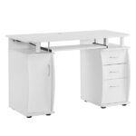 Embossed White Particle Board with Melamine Laminate 1155574cm One-Door Three-Drawer Computer Desk - Image 14
