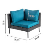 2 pcs armless sofa + 2 pcs corner sofa + 2 pcs footstool iron legs black rattan peacock green cushions woven rattan multi-piece set - Image 6