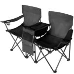 Portable Outdoor 2-Seat Folding Chair with Removable Sun Umbrella Black - Image 16