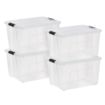 60 Qt. Plastic Storage Bins with Lids, Stackable Storage Containers, Totes, 4 Pack