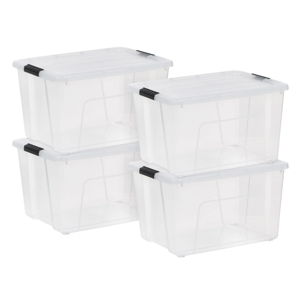 60 Qt. Plastic Storage Bins with Lids, Stackable Storage Containers, Totes, 4 Pack