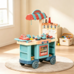 Kids Kitchen Food Stand – with Play Food, Cashier Register, for 3-6Y Kids Grocery Store Pretend Play & Social Skill Training - Image 4