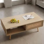 41.3 Inch Rattan Coffee Table with Sliding Storage Door, Rectangle Wooden Accent Center Sofa Table with Solid Wood Legs,Suitable for Living Room,Natural (Shipment from Walmart) - Image 4