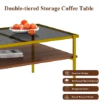 Modern Coffee Table, Tempered Glass Tabletop, Rectangle Coffee Table with Sturdy MDF Base and Golden Iron Legs, Easy Assembly Living Room Furniture, 38.39 Inch Length, Gold (Shipment from Walmart) - Image 6