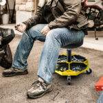 Yellow Heavy-Duty Adjustable Height Rolling Stool With Tool Tray Storage 330 LBS Capacity - Image 3