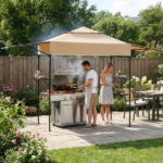 3.3x12.5FT Double Top Grill Gazebo, Khaki Polyester BBQ Canopy with Adjustable Side Sunshades, Black Powder Coated Folding Frame, Dual Mesh Trays & Carry Bag - Image 17