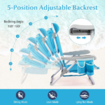5-Position Adjustable Backpack Beach Chair with Storage Bag, Cooler Pouch & Side Bags — Ideal for Beach, Pool, Lawn - Image 6