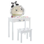 Black and white panda MDF painted finish, solid wood legs, 1-drawer children's dressing table set, LED three-color backlit touch switch - Image 9