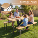 47" Foldable Picnic Table with 2 Benches, Solid Fir Wood Outdoor Dining Set with Sturdy Metal Frame for Patio Garden Backyard - Image 11