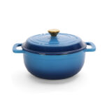 Cast iron 5QT cooking pot - Gradient blue - Includes two silicone gloves - Enamel pot - Image 2