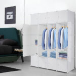 20 Cube Organizer Stackable Plastic Cube Storage Shelves Design Multifunctional Modular Closet Cabinet with Hanging Rod White - Image 10
