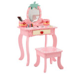 Pink MDF spray-painted + apple-printed 1-drawer 2-desktop storage box children's dressing table set - Image 2