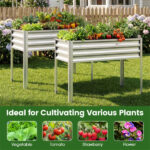 44" Elevated Raised Garden Bed with Drainage Holes, 32" Ergonomic Height Metal Planter - Silver - Image 9