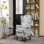 Modern Accent Chair with Retro Wood Legs, Comfy Upholstered Armchair, Floral Design Single Sofa Chair for Living Room Bedroom Office - Floral Blue - Image 17