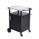 Outdoor Grill Table Cart with Cabinet, Stainless Steel Movable Kitchen Island with Large Storage Cabinet, Multifunction Food Prep Table with Bottle Opener and Seasoning Tray, Black