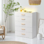 Particleboard Wood Three Drawers With LED Light Bedside Table Dresser Nightstand White - Image 9