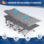 Folding Camping Cot Bed with Soft Pad, Portable Outdoor Cot, Adults Sleeping Bed for Home Office Nap Beach Travel, Gray - Image 5