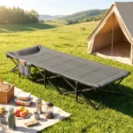 600 LBS Heavy Duty Foldable Camping Cot, 10s Quick Setup Outdoor Sleeping Cot with Cotton-Padded Headrest, Side Storage Pouch Anti-Slip Metal Frame Portable Elevated Sleep Bed with Carry Bag for Camping Travel Home Gray - Image 9