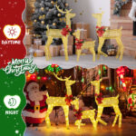 3-Piece Lighted Christmas Reindeer Family Set Outdoor Decorations, Weather Proof 2D Deer Family Set of 3 Christmas Ornament Home Decor Pre-lit 200 LED Warm White Lights with Stakes, Golden - Image 9