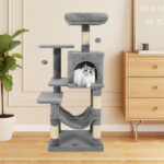 44" Multi-Level Cat Tree with Spacious Top Perch, 2-Door Condo & Hammock for Indoor Cats -Light Gray - Image 2
