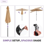 9FT Outdoor Patio Umbrella Market Table Polyester Fabric Canopy Iron Frame 8 Ribs UV Protection Waterproof,Khaki(New) - Image 3