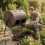 Dual Chamber Compost Tumbler 37.5Gal 360° Rotating Compost Bin with Stirring Blades for Garden-Coffee - Image 9