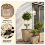 3-Piece Nested Rattan Planter Set, UV Resistant PP Wicker Plant Boxes with Removable Liner & Drainage Holes for Indoor Outdoor Garden Patio - Image 8