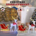 5ft Lighted Christmas Reindeer & Sleigh Outdoor Yard Decoration Set with LED Lights, Red & White - Image 3