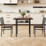 3-Piece Dining Table Set (Rustic Brown + Black), Space-Saving Tuck-under Chair Design - Image 9
