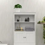 Over The Toilet Rack 2 -Tier Toilet Bathroom Spacesaver Storage Shelf with 2 Doors Wood Storage Organizer Cabinet for Bathroom Freestanding Shelf-White - Image 10