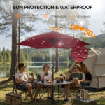 9ft Solar LED Patio Umbrella with Push Button Tilt & Crank, 6 Ribs Waterproof Polyester Outdoor Market Table Umbrella for Garden Backyard Pool, Burgundy - Image 5