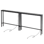 Same Code 43040790 2 Pack 39.4" Narrow Console Sofa Table with Power Outlets and USB Ports, Long Couch Table with Metal Frame and Charge Station with 4.9ft Extension Cord, Black - Image 2