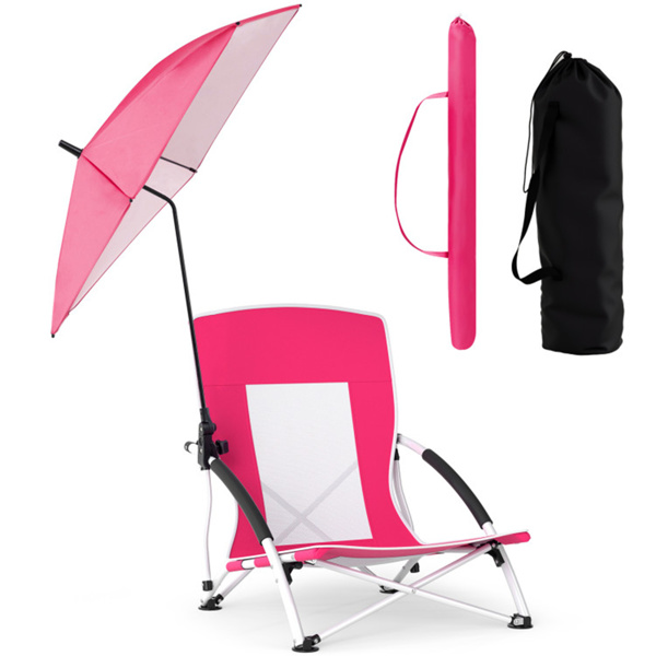 2 Pack Pink Umbrella Chair for Adults with Adjustable Parasol Portable Backpack Beach Chair