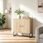 31.5" Modern Buffet Cabinet, Adjustable Shelf, Steel Base, 2 Chevron Doors Sideboard - Image 6
