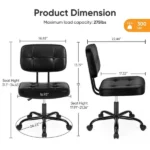 Ergonomic PU Leather Desk Chair, Armless Rolling Chair with Thickened Cushion for Small Spaces,black(Shipment from Walmart) - Image 2