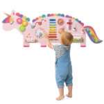 11-in-1 Dinosaur Activity Wall Busy Board Panels-- Wooden Sensory Toy-Pink - Image 2