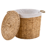145L Round Laundry Hamper with Lid, Woven Natural Water Hyacinth Laundry Hamper