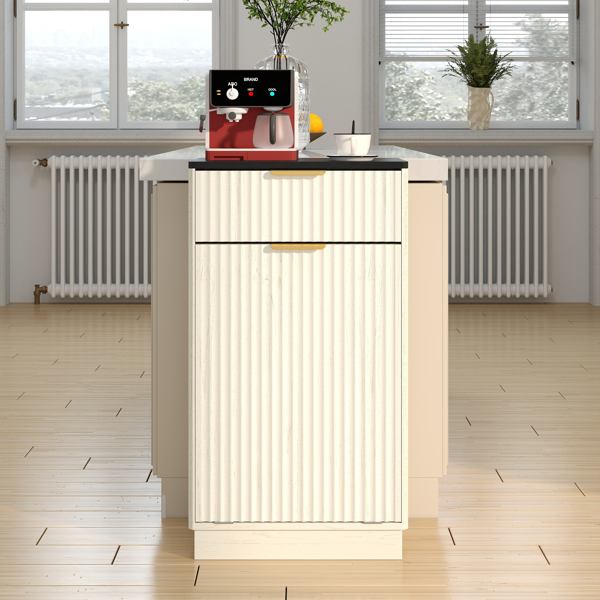 10-Gallon Woodgrain Tilt-Out Trash Can Cabinet Wooden Garbage Recycling Cabinet with Wave-Textured Hideaway Drawer&Pull-Out Bin-Multipurpose Kitchen/Bath Organizer in Antique White Finish