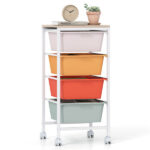 4-Drawer Rolling Storage Cart, Mobile Utility Organizer with MDF Wooden Top (Macaron) - Image 4