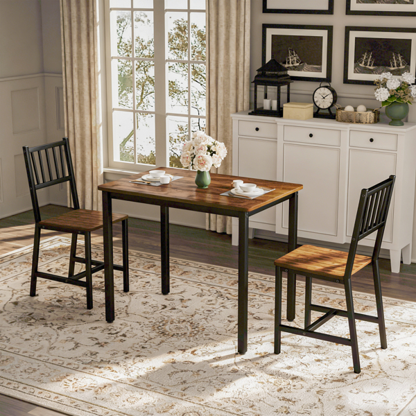 Dining Table Set, Bar Table with 2 Dining chairs, Kitchen Table Counter with Chairs, Industrial for Kitchen Breakfast Table, Living Room, Party Room, Walnut ,35.4″L x23.6″W x 29.7″H