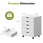 5 Drawer Storage Cabinet with Wheels for Bedroom, Home, Office Organization, White - Image 2