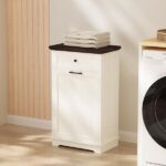 10 Gallon Tilt Out Trash Cabinet Freestanding Trash Bin Cabinet Wood Garbage Recycling Cabinet with Hideaway Drawer Pet Proof Trash Can Holder for Kitchen Living Room, Antique White (not include can) - Image 23