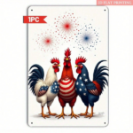 CIFbuy Patriotic Rooster Iron Metal Wall Art, Red White Blue Fireworks Sign, 2D Flat Decor For Home Garden ikTok, ikTok, gn Self-rickup Logiopeneworks Sign - Image 7