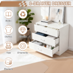 3-Drawer Wide Drawer Cabinet Particleboard Bedside Table with Textured Melamine Finish 25.98*12.99*22.05in White =75682614 - Image 17
