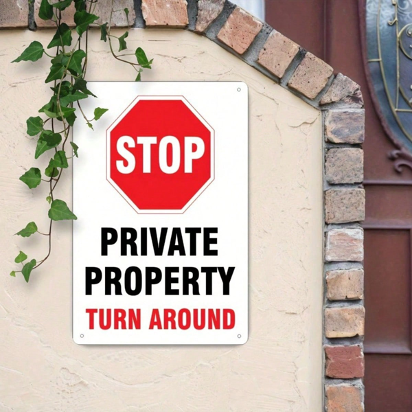 CIFbuy 1pc Metal Stop Private Property Sign 8x12in, Around Security Warning Notice, Contemporary Indoor Outdoor Wall Hanging Decor PropeikTok, PropeikTok, Self-Arckup Logiopcor