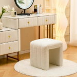 Modern Teddy Velvet Ottoman Footrest, Vanity Stool, and Shoe Bench for Makeup Room, Living Room, Entryway White) - Image 4