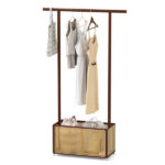 2-in-1 Bamboo Clothing Rack with Rolling Wheels & 60L Storage Basket - Brown